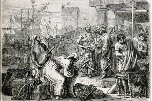 תיאור מהמאה ה-19 של מלחים וסוחרים פיניקים. מוציא לאור: ניו יורק, וורד, לוק